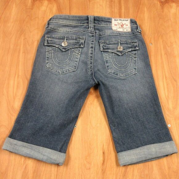 True Religion Pants - TRUE RELIGION Riley Knee Length Denim Jean Shorts Sz 27 Rolled Cuff Hem Bermuda